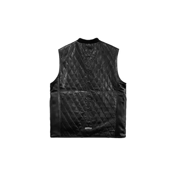 authentic chrome hearts leather vest - premium designer jewelry front view