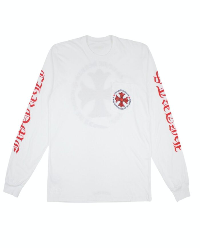 authentic chrome hearts made in hollywood plus cross long sleeve  white - premium designer jewelry front view