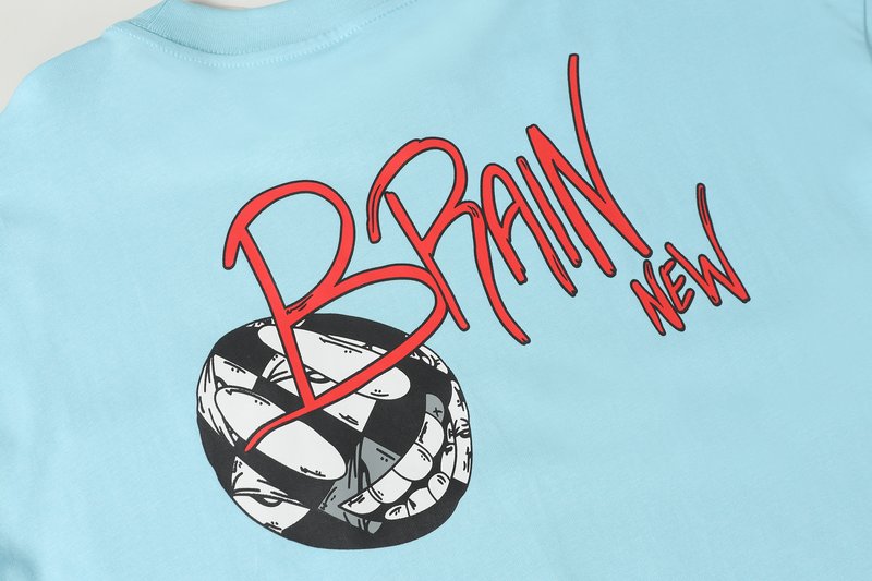 authentic chrome hearts matty boy ‘brain new’ t-shirt – light blue - premium designer jewelry front view