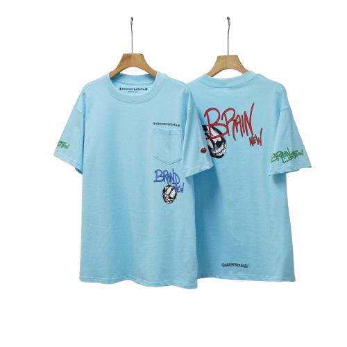 authentic chrome hearts matty boy ‘brain new’ t-shirt – light blue - premium designer jewelry front view
