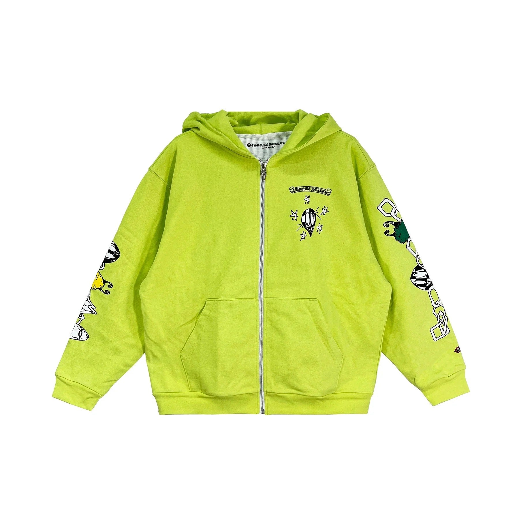 authentic chrome hearts matty boy green zip up hoodie - premium designer jewelry front view