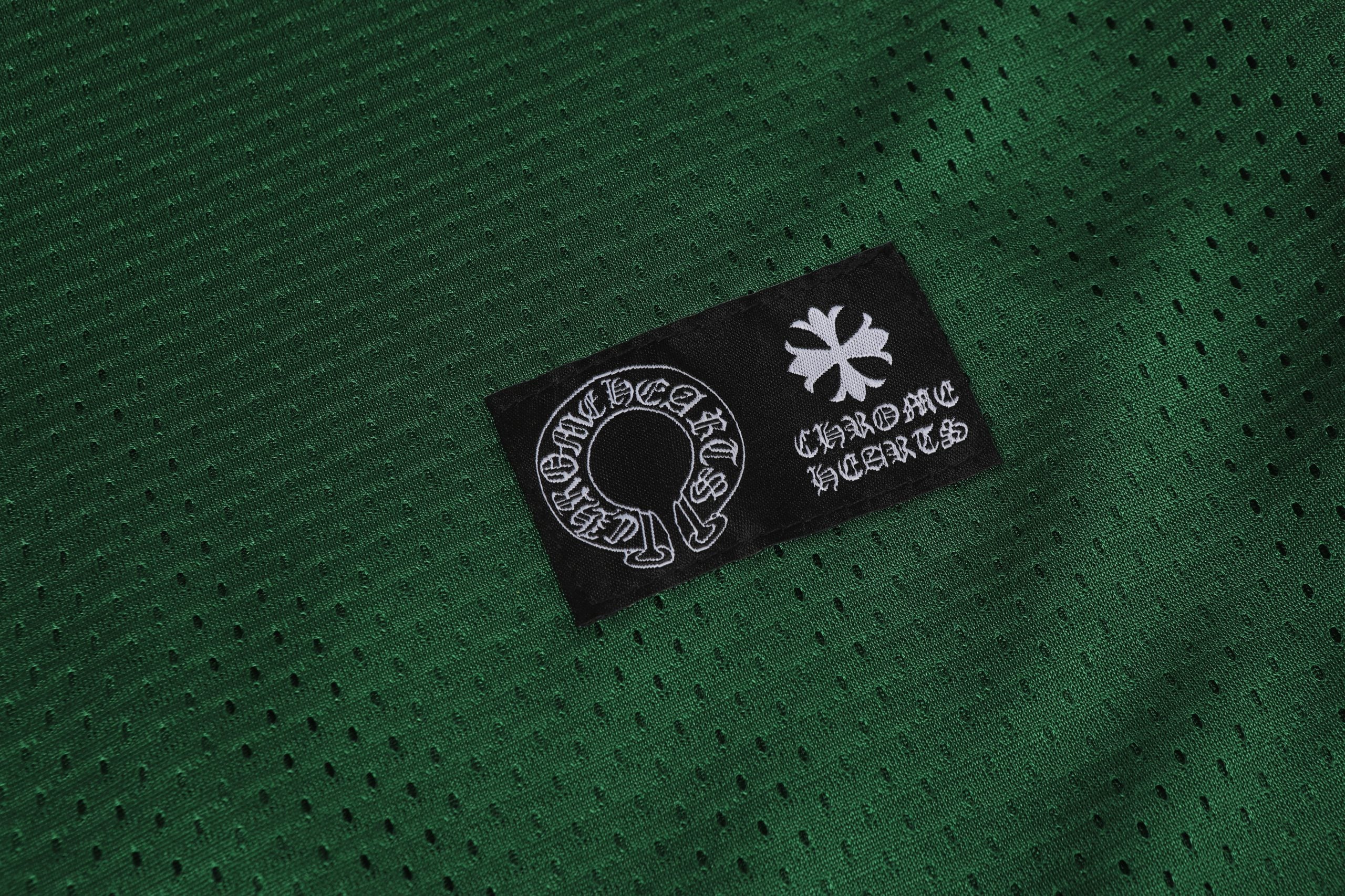 authentic chrome hearts mesh jersey green long sleeve tee - premium designer jewelry front view