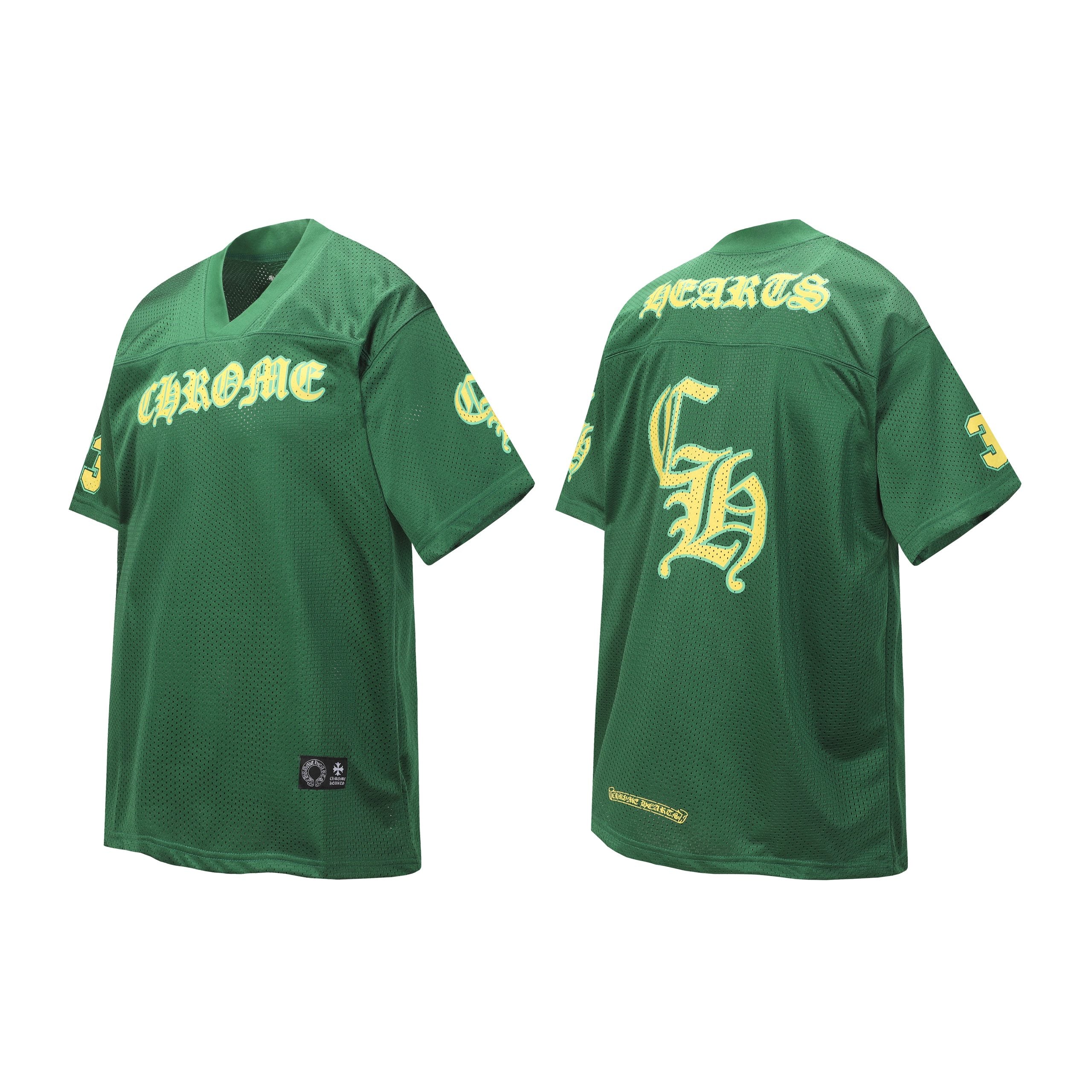authentic chrome hearts mesh jersey green long sleeve tee - premium designer jewelry front view