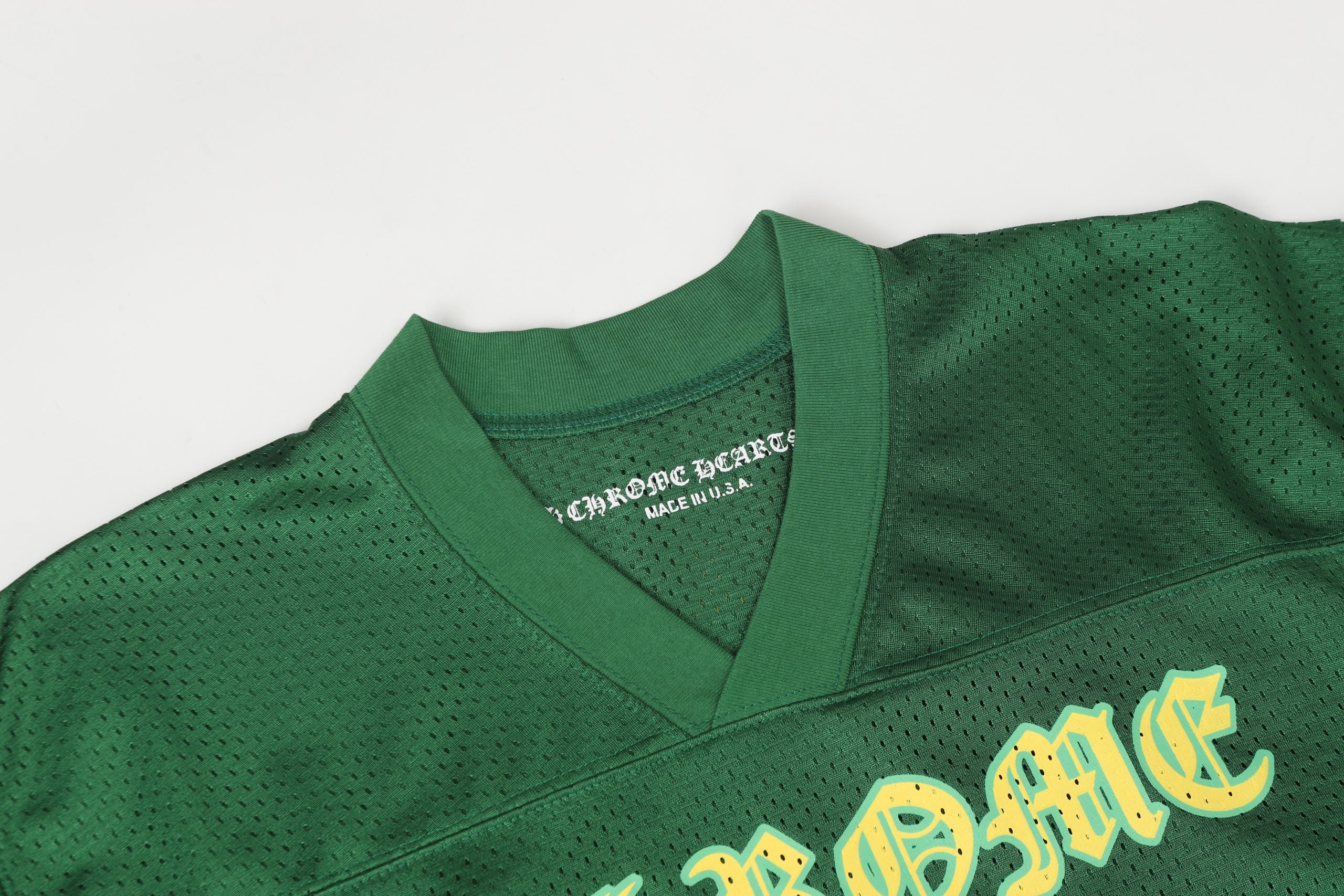 authentic chrome hearts mesh jersey green long sleeve tee - premium designer jewelry front view