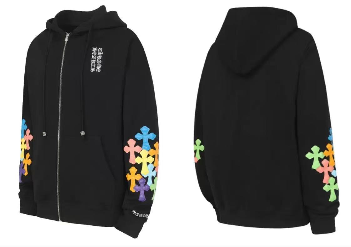authentic chrome hearts multi color cross patch hoodie - premium designer jewelry front view