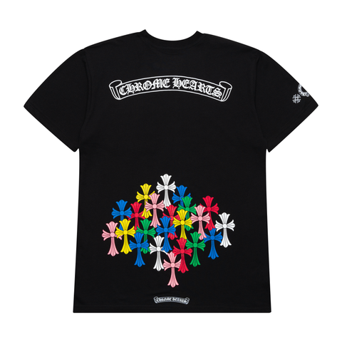authentic chrome hearts multi color cross scroll tee – black - premium designer jewelry front view