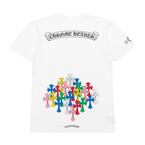 authentic chrome hearts multi color cross scroll tee – white - premium designer jewelry front view