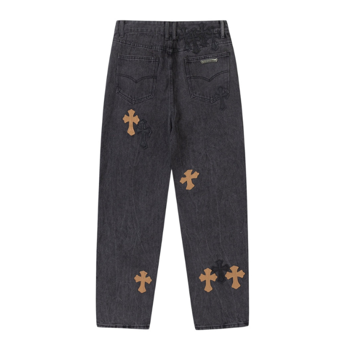 authentic chrome hearts multi cross jeans - premium designer jewelry front view