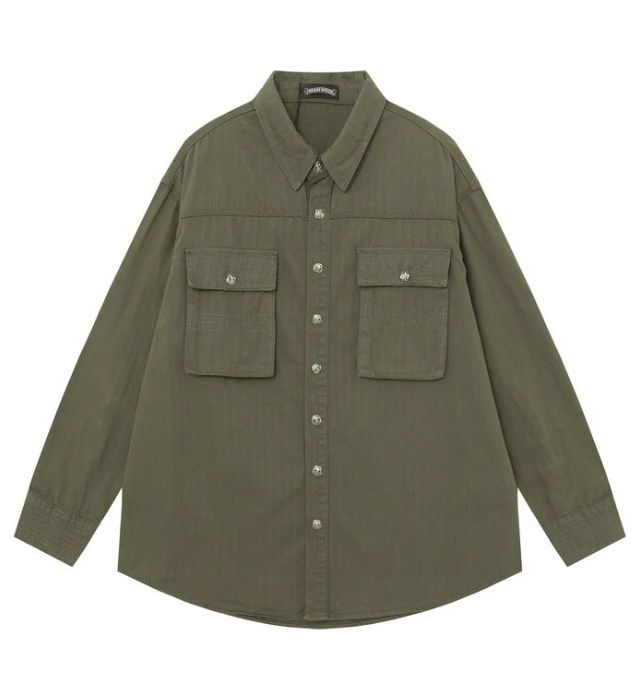 authentic chrome hearts multi pocket long sleeve shirt - premium designer jewelry front view