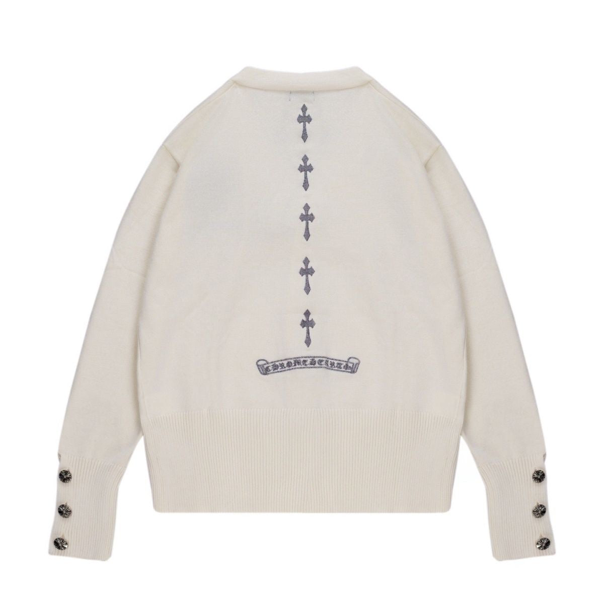 authentic chrome hearts multiple cross logo cardigan beige - premium designer jewelry front view