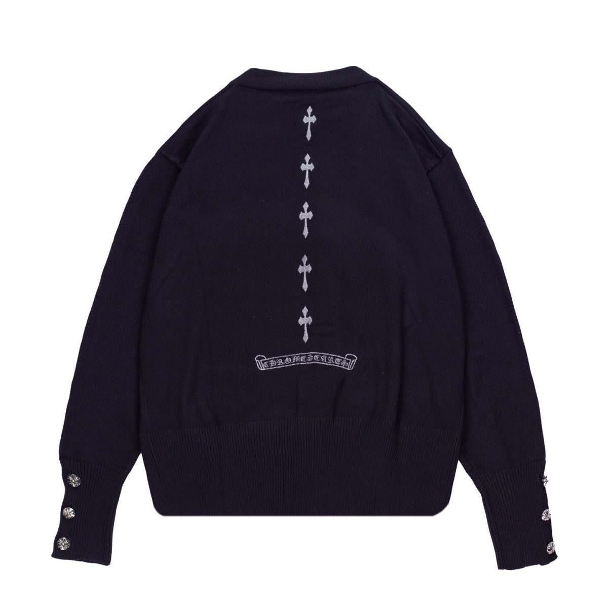 authentic chrome hearts multiple cross logo cardigan black - premium designer jewelry front view