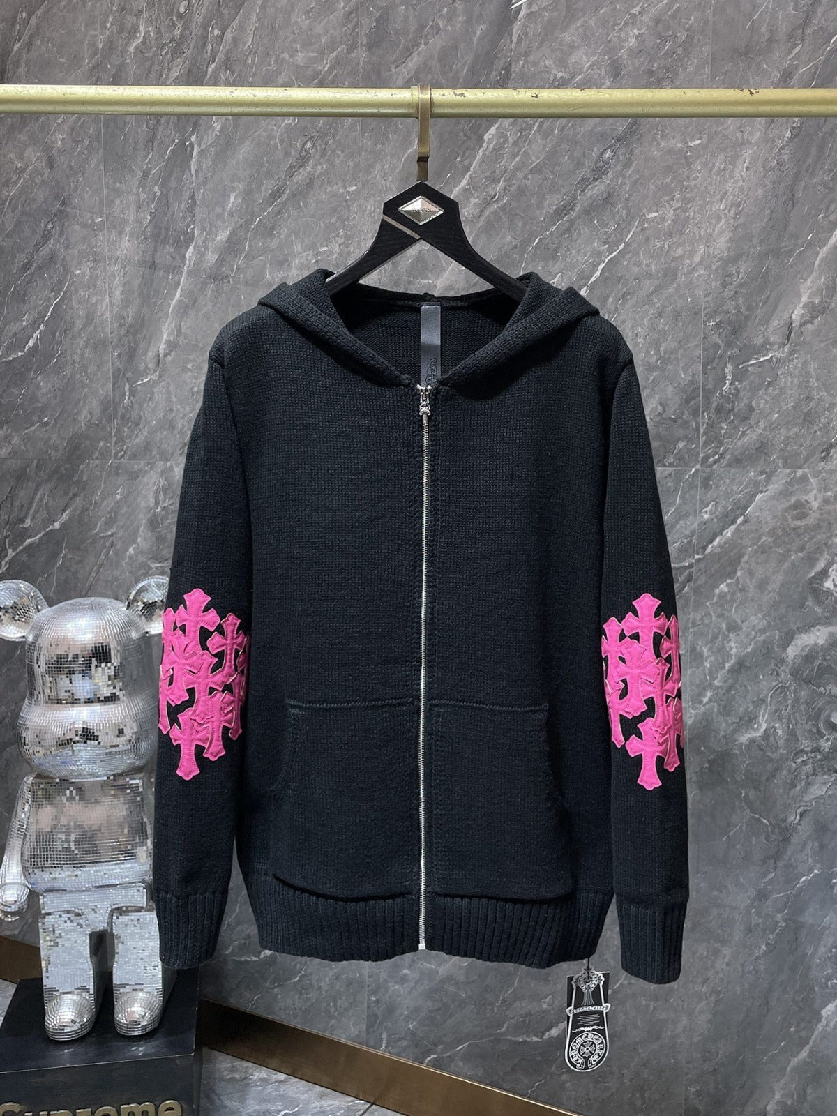 authentic chrome hearts multiple cross patch black hoodie - premium designer jewelry front view