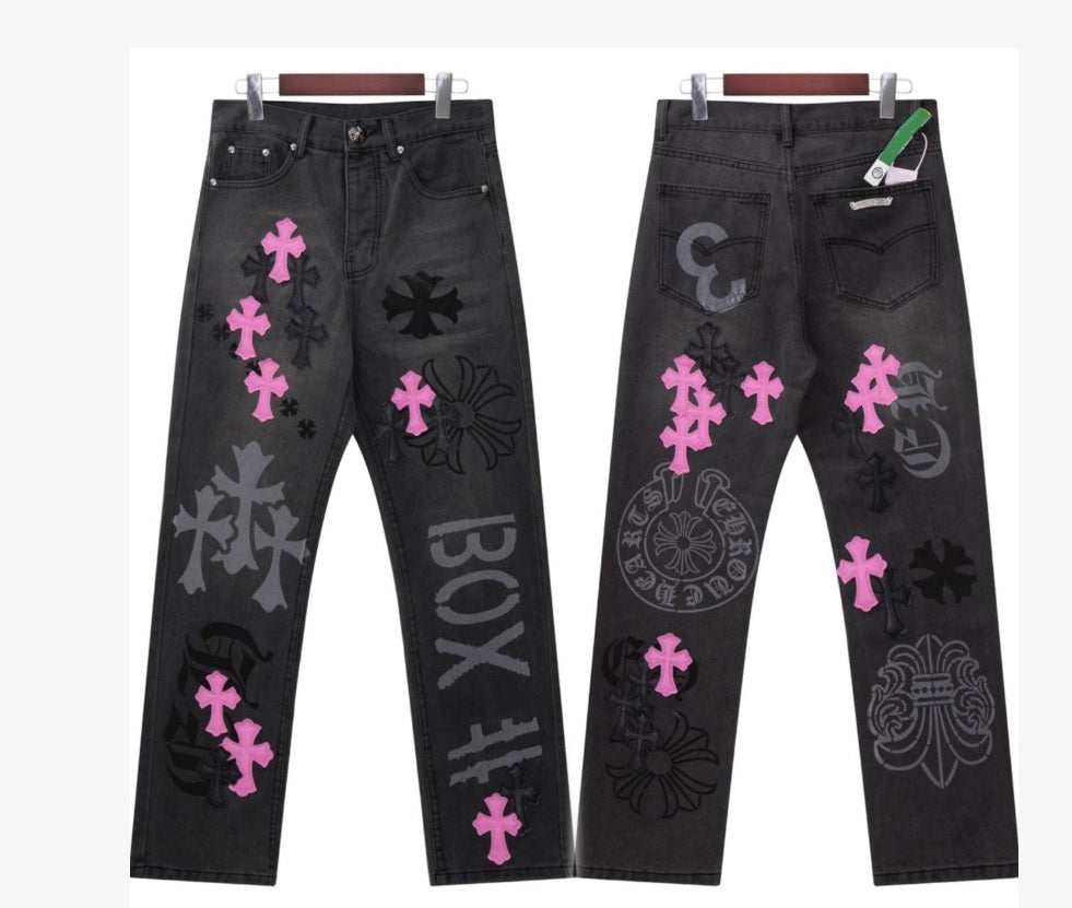 authentic chrome hearts online exclusive levi’s cross patch stencil jeans - premium designer jewelry front view