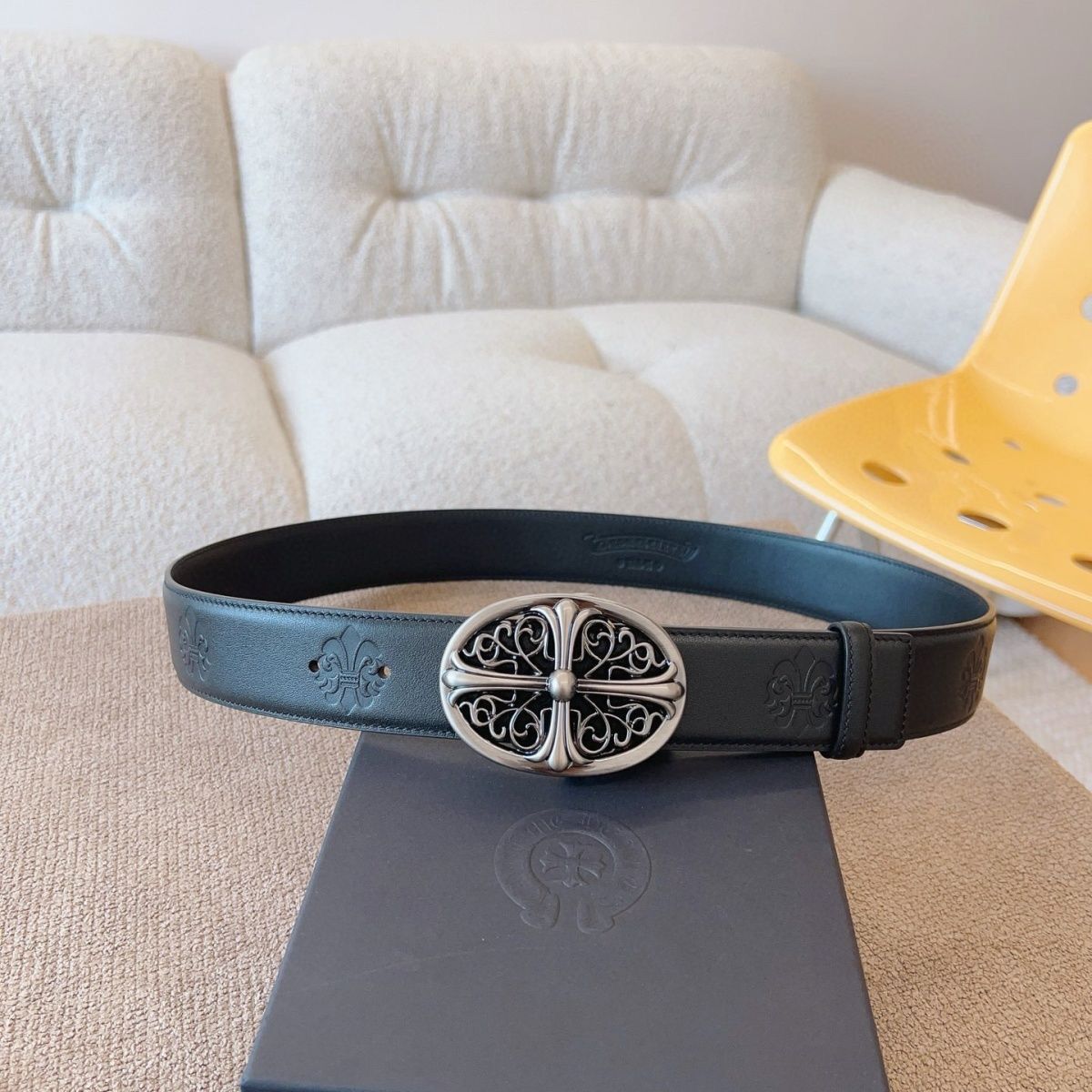 authentic chrome hearts oval belt - premium designer jewelry front view