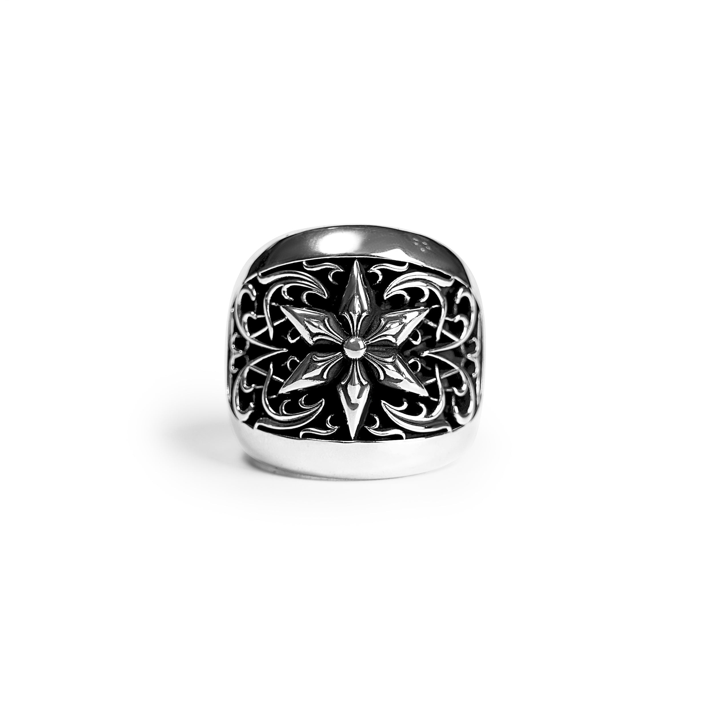 authentic chrome hearts oval star ring – classic - premium designer jewelry front view