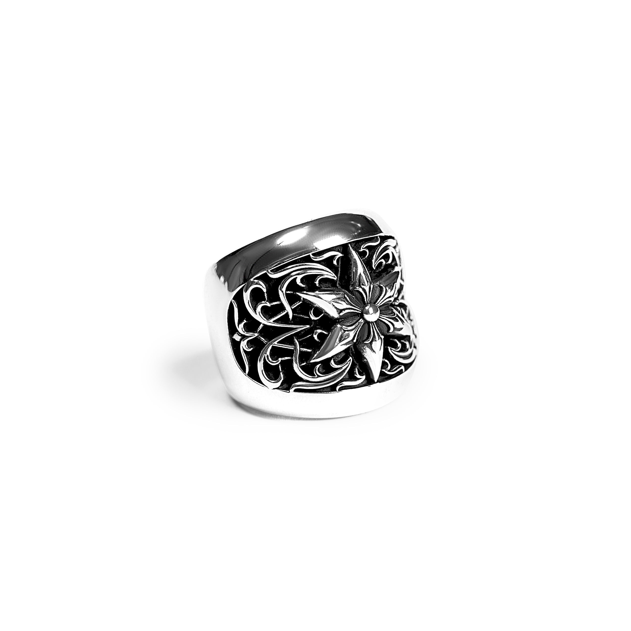 authentic chrome hearts oval star ring – classic - premium designer jewelry front view