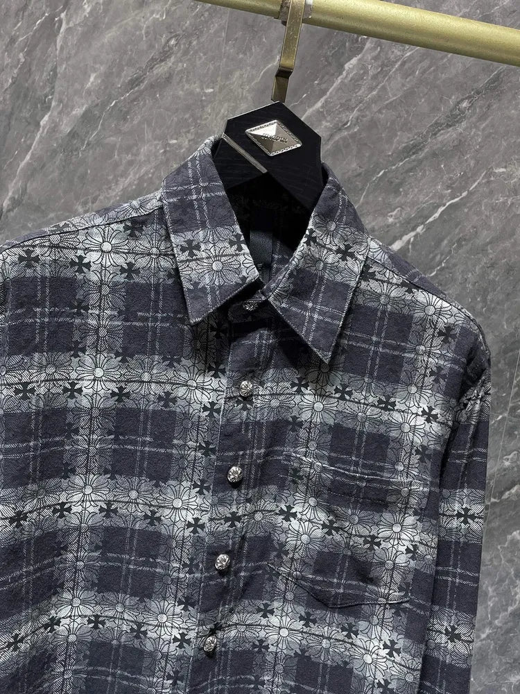 authentic chrome hearts plaid t shirt - premium designer jewelry front view