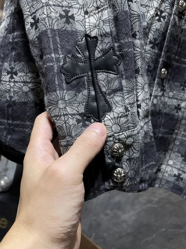 authentic chrome hearts plaid t shirt - premium designer jewelry front view