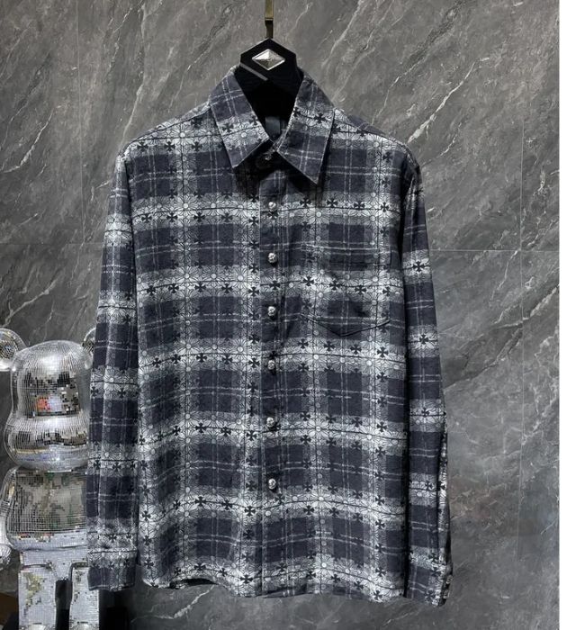 authentic chrome hearts plaid t shirt - premium designer jewelry front view