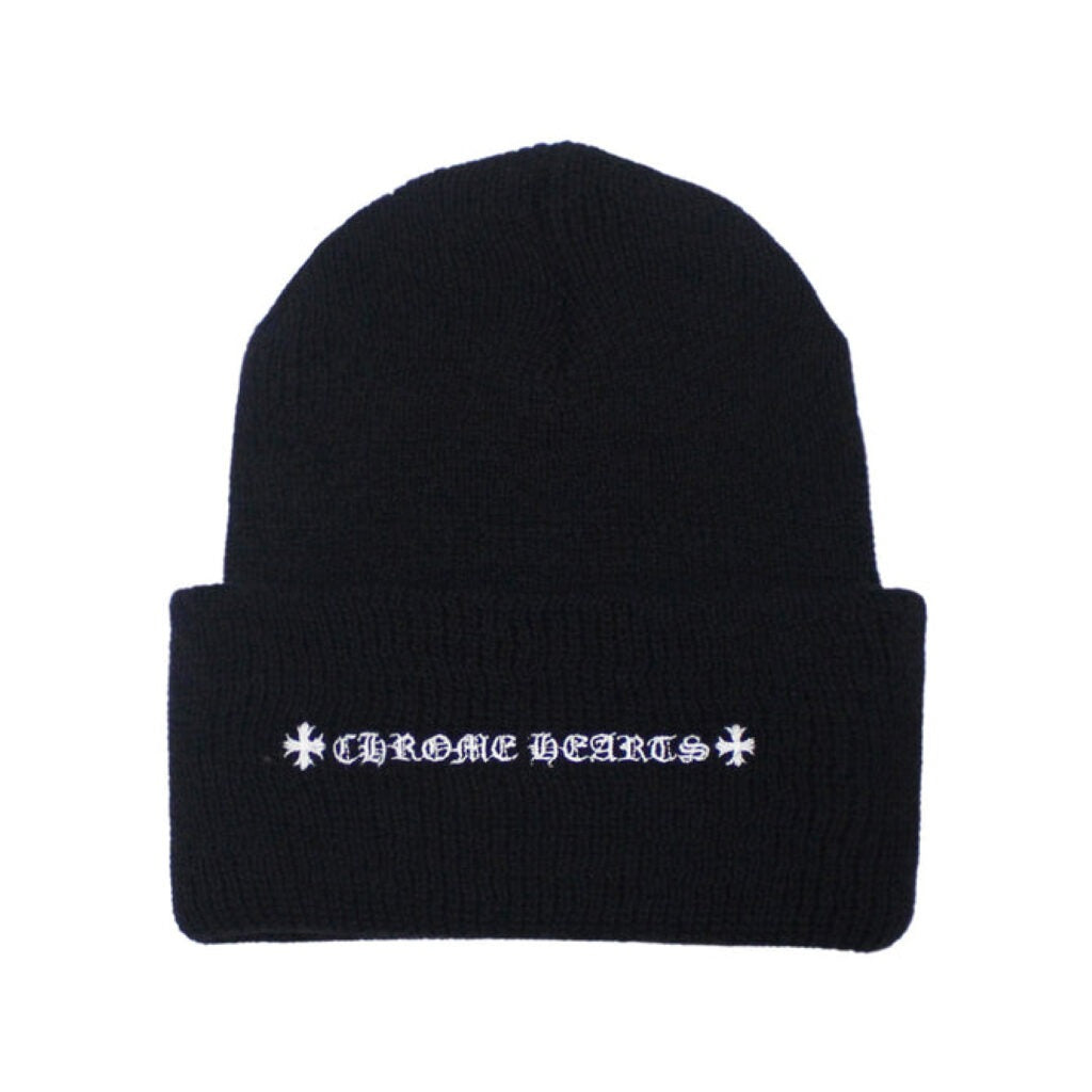 authentic chrome hearts plus cross beanie – black - premium designer jewelry front view