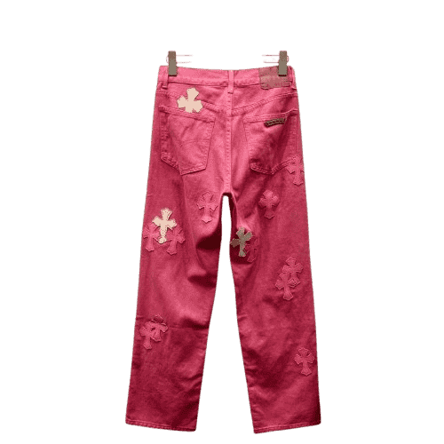 authentic chrome hearts red denim jeans - premium designer jewelry front view