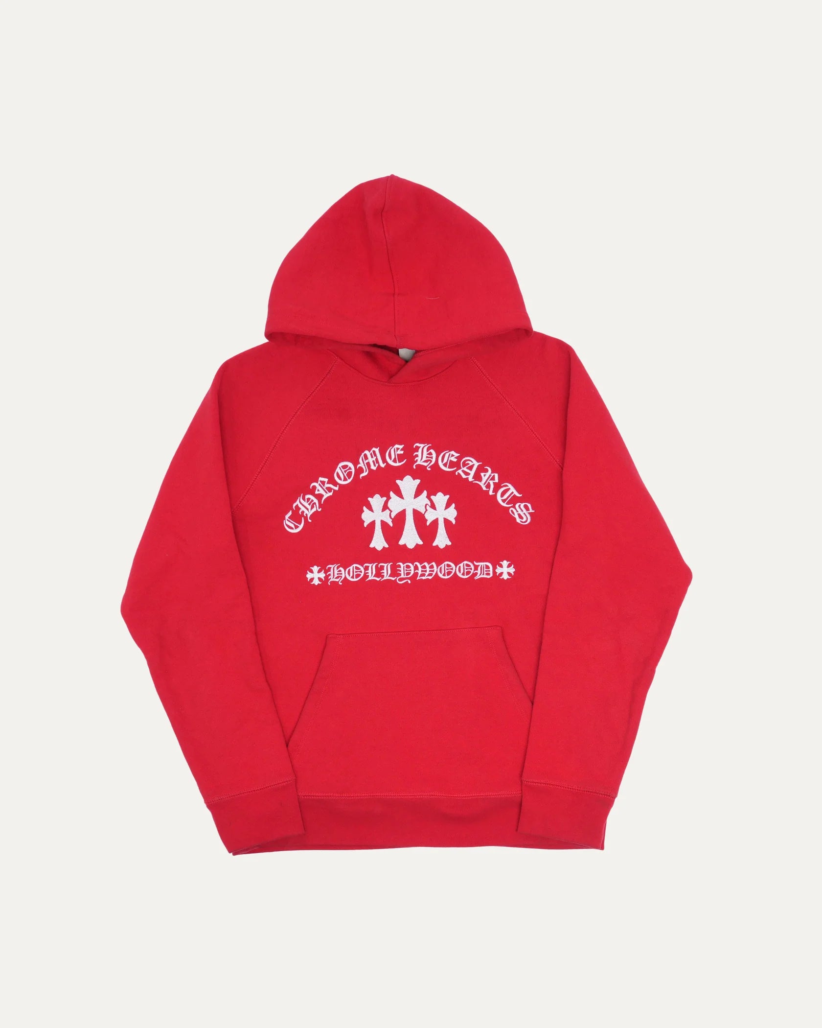 authentic chrome hearts red hollywood king taco & central cee hoodie - premium designer jewelry front view