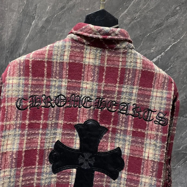 authentic chrome hearts retro red casual t shirt - premium designer jewelry front view