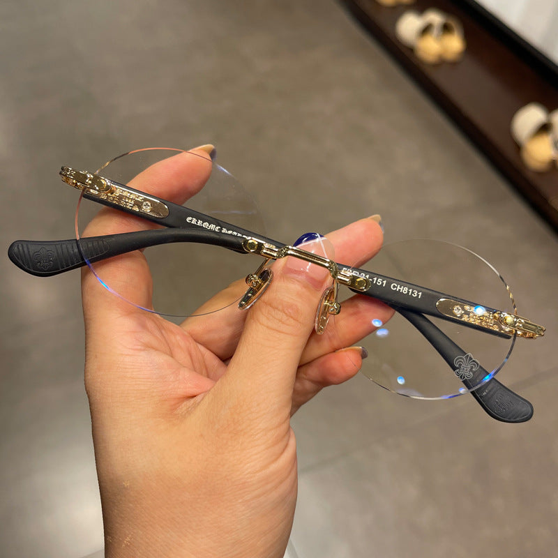authentic chrome hearts rimeless black glasses - premium designer jewelry front view