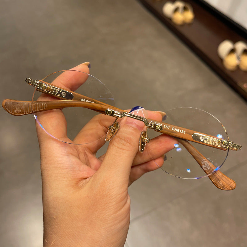 authentic chrome hearts rimeless brown glasses - premium designer jewelry front view