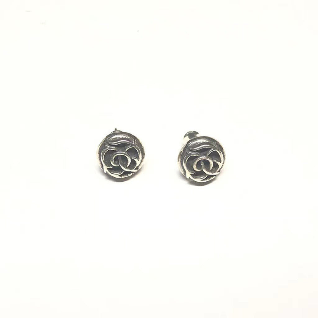authentic chrome hearts round cross stud earrings - premium designer jewelry front view