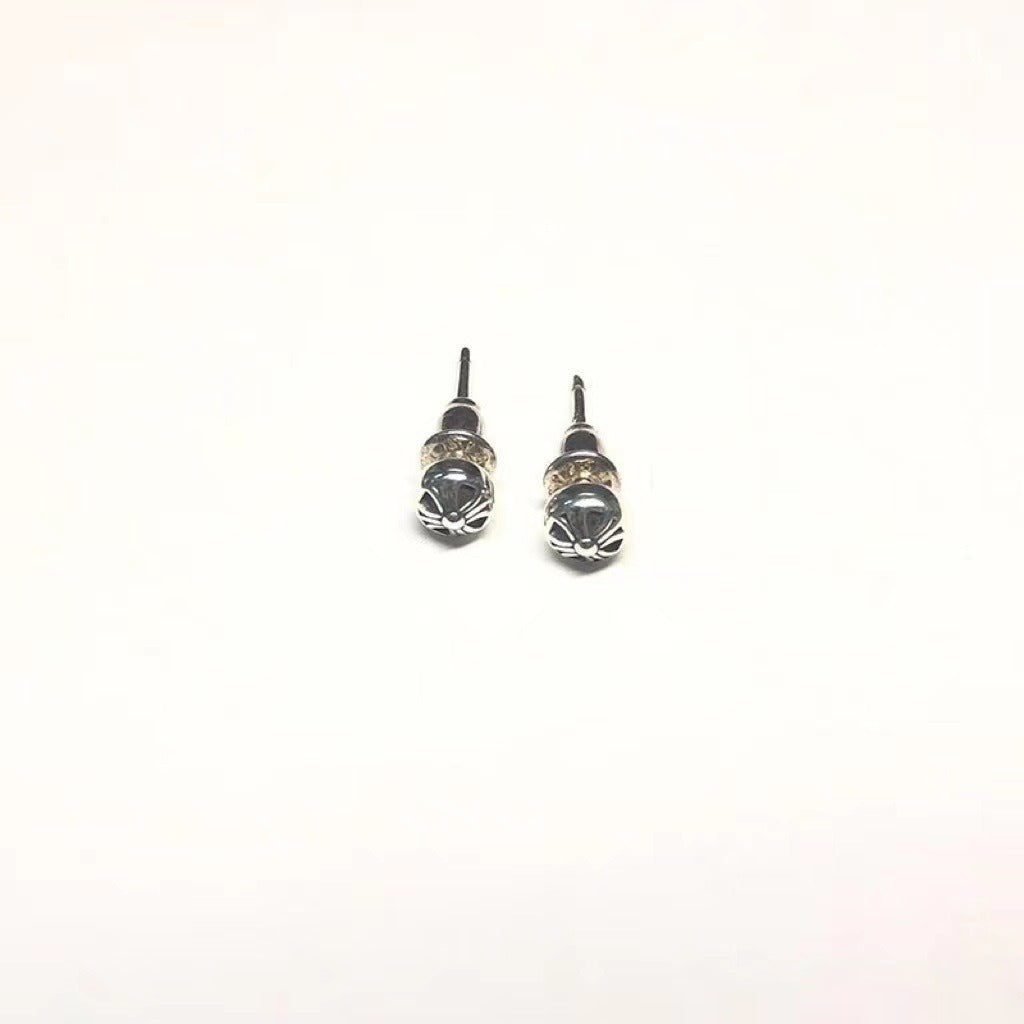 authentic chrome hearts round cross stud tiny earrings - premium designer jewelry front view