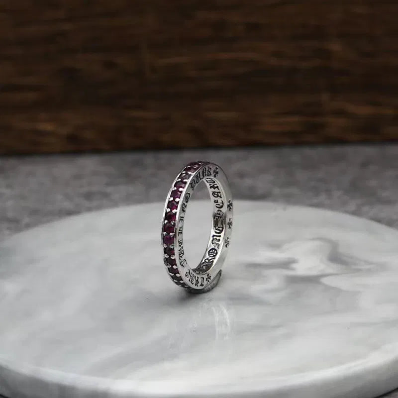 authentic chrome hearts ruby eternity band ring - premium designer jewelry front view