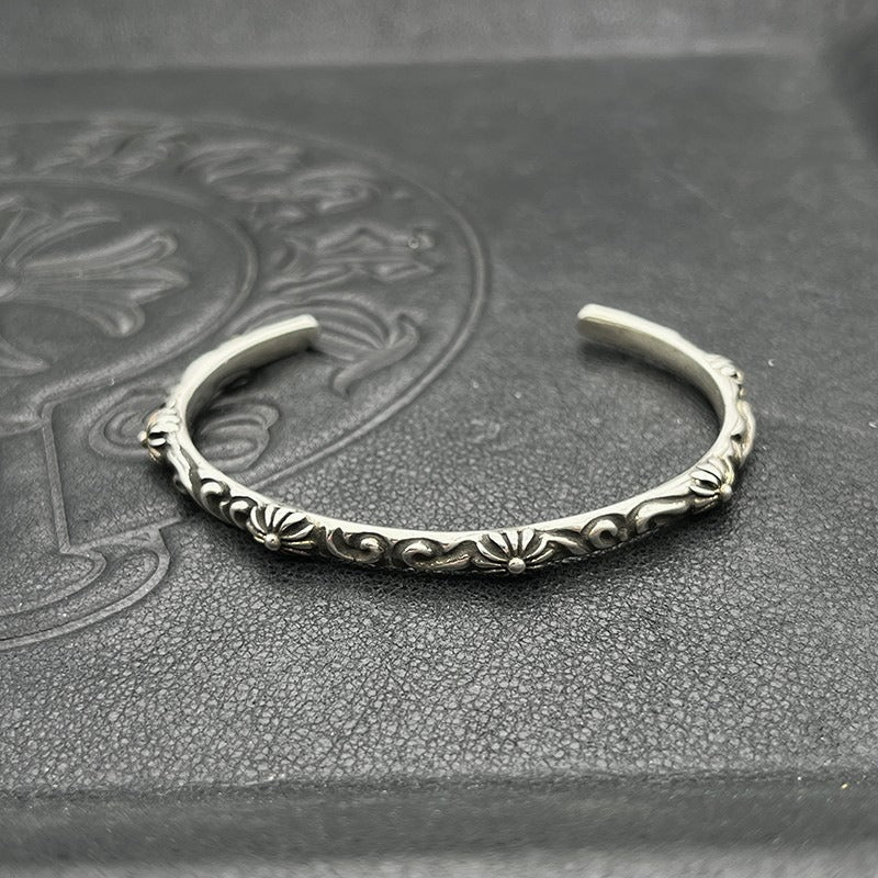 authentic chrome hearts scroll cross cuff bracelet - premium designer jewelry front view