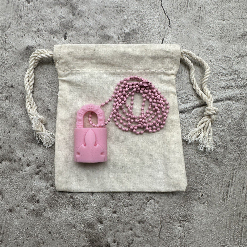 authentic chrome hearts silichrome padlock pendant necklace pink - premium designer jewelry front view