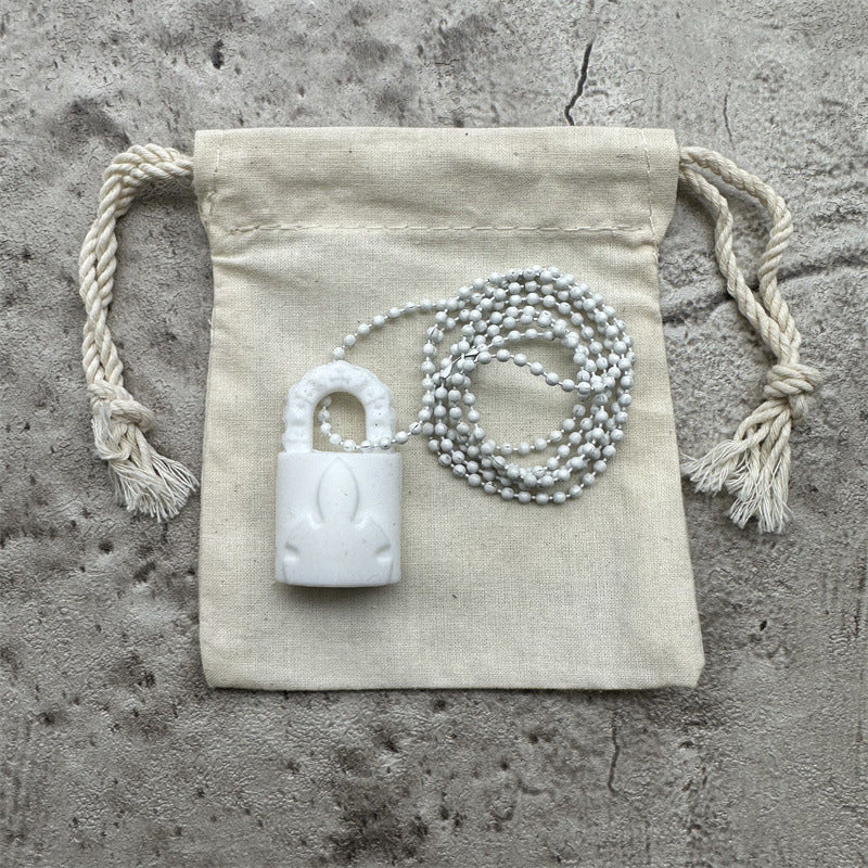 authentic chrome hearts silichrome padlock pendant necklace white - premium designer jewelry front view