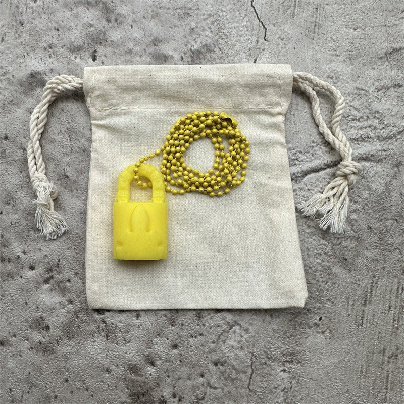 authentic chrome hearts silichrome padlock pendant necklace yellow - premium designer jewelry front view