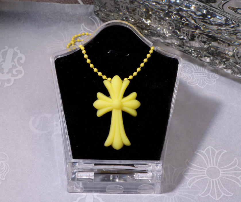 authentic chrome hearts silicone cross necklace – yellow - premium designer jewelry front view