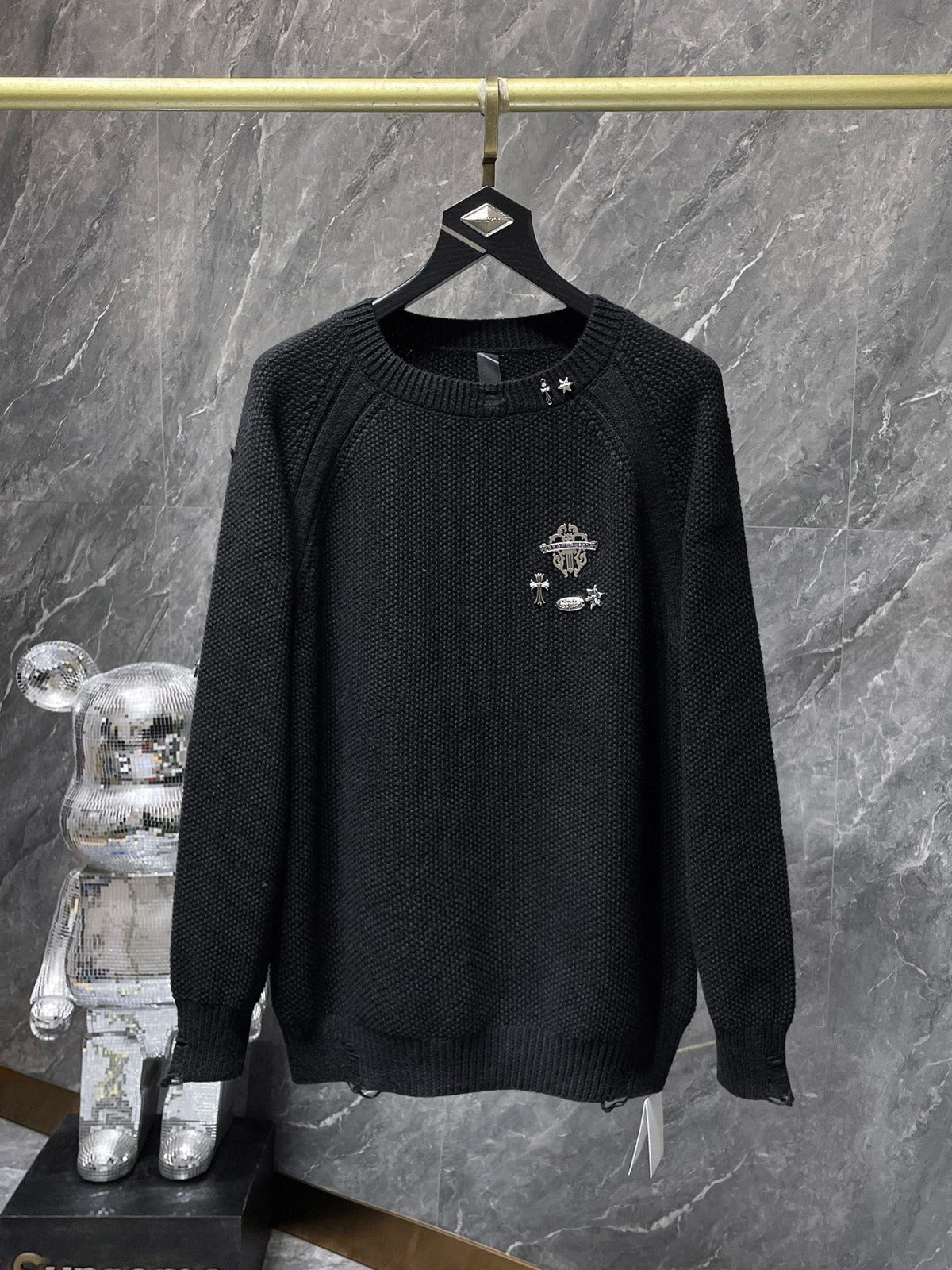 authentic chrome hearts silver cross sweatshirt - premium designer jewelry front view