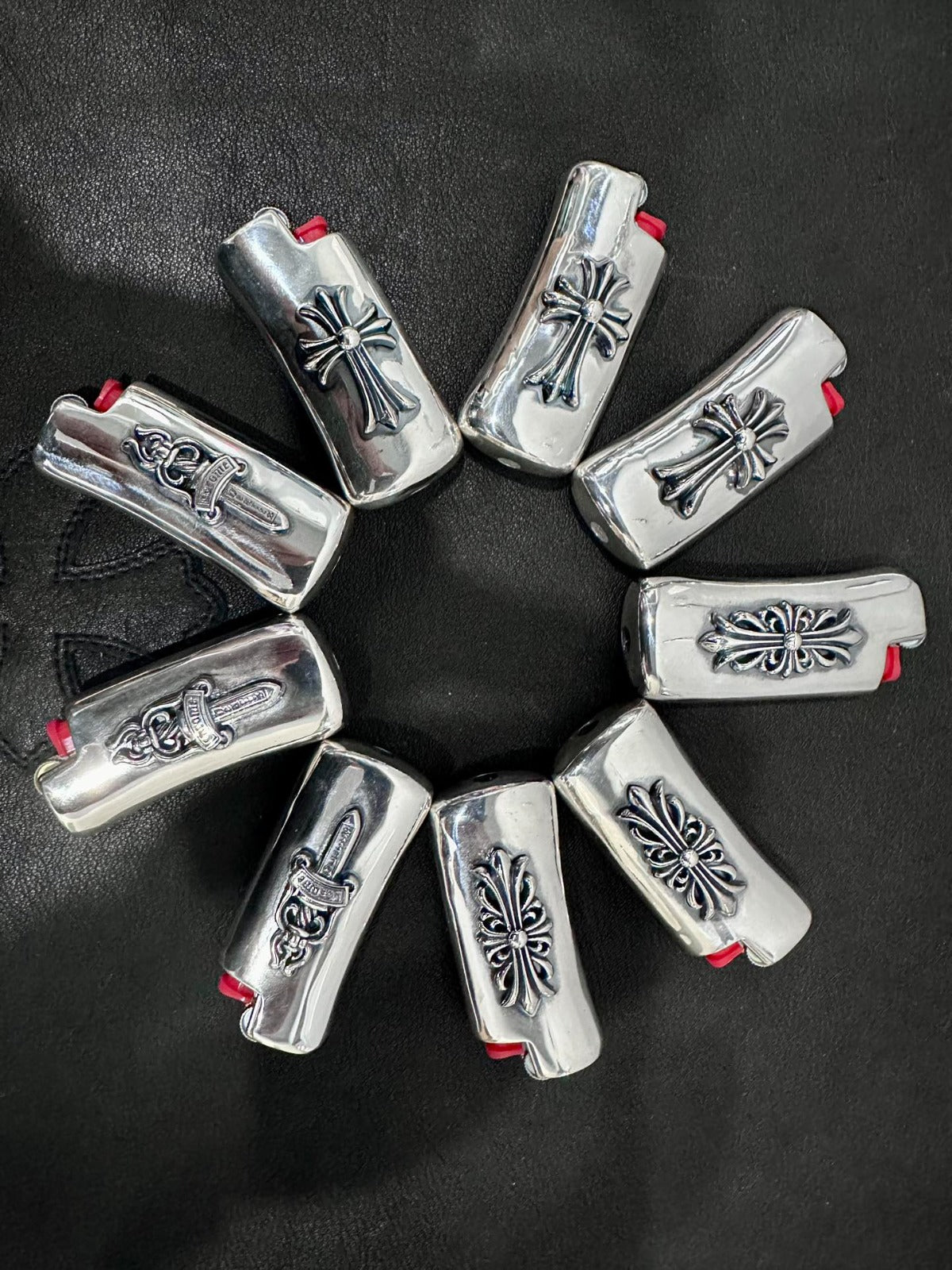 authentic chrome hearts silver lighter - premium designer jewelry front view