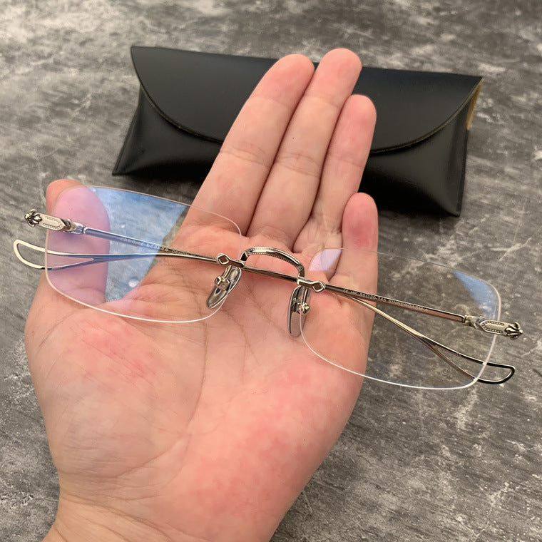 authentic chrome hearts silver rimeless slim glasses - premium designer jewelry front view