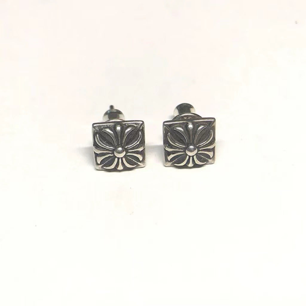 authentic chrome hearts square cross earrings - premium designer jewelry front view