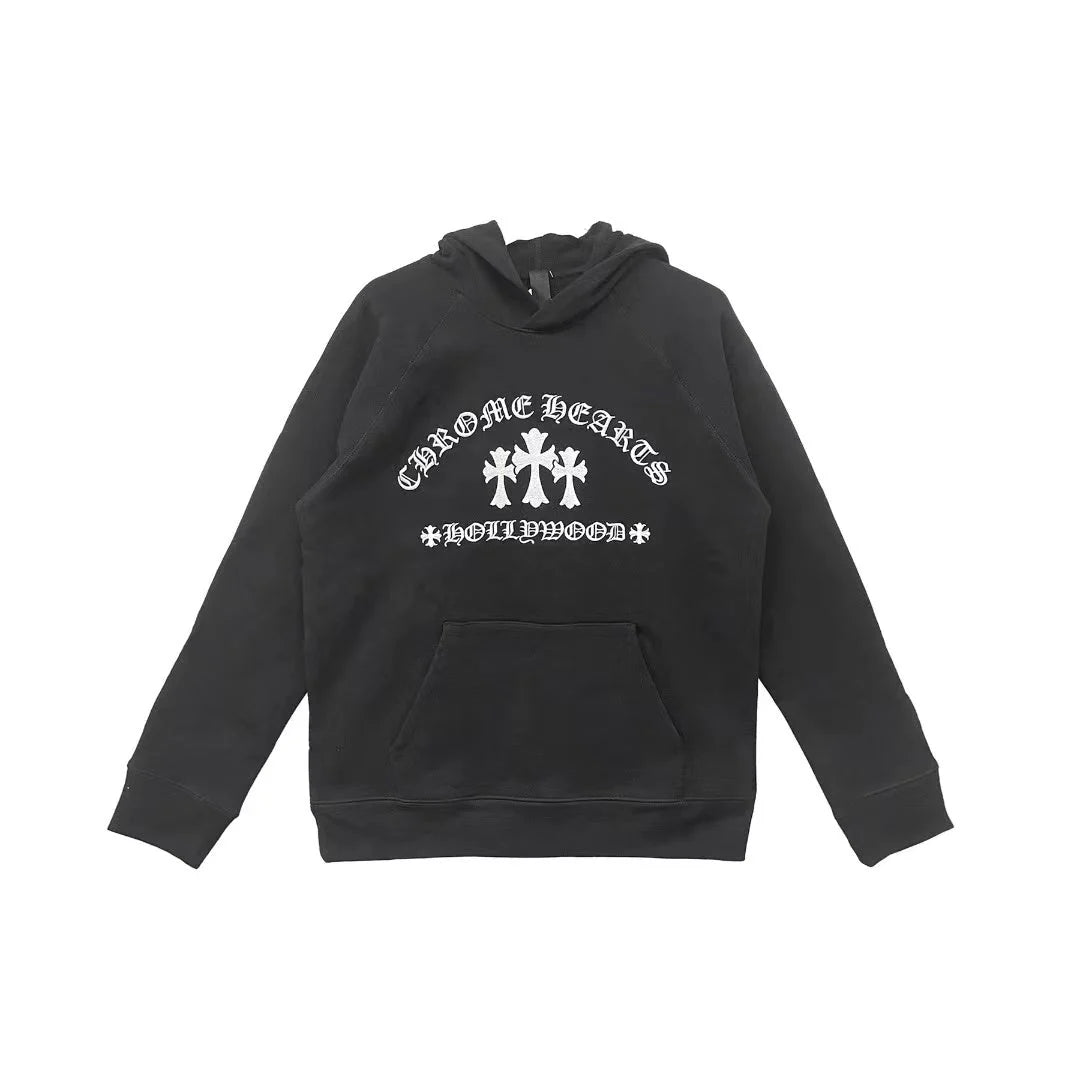 authentic chrome hearts triple cross hoodie black - premium designer jewelry front view