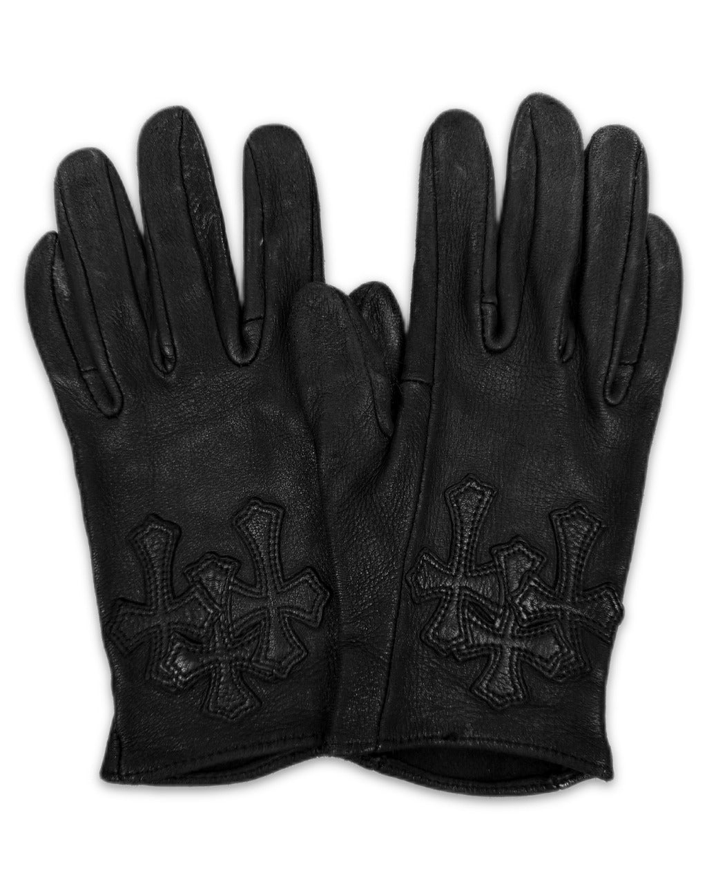 authentic chrome hearts triple cross leather gloves - premium designer jewelry front view