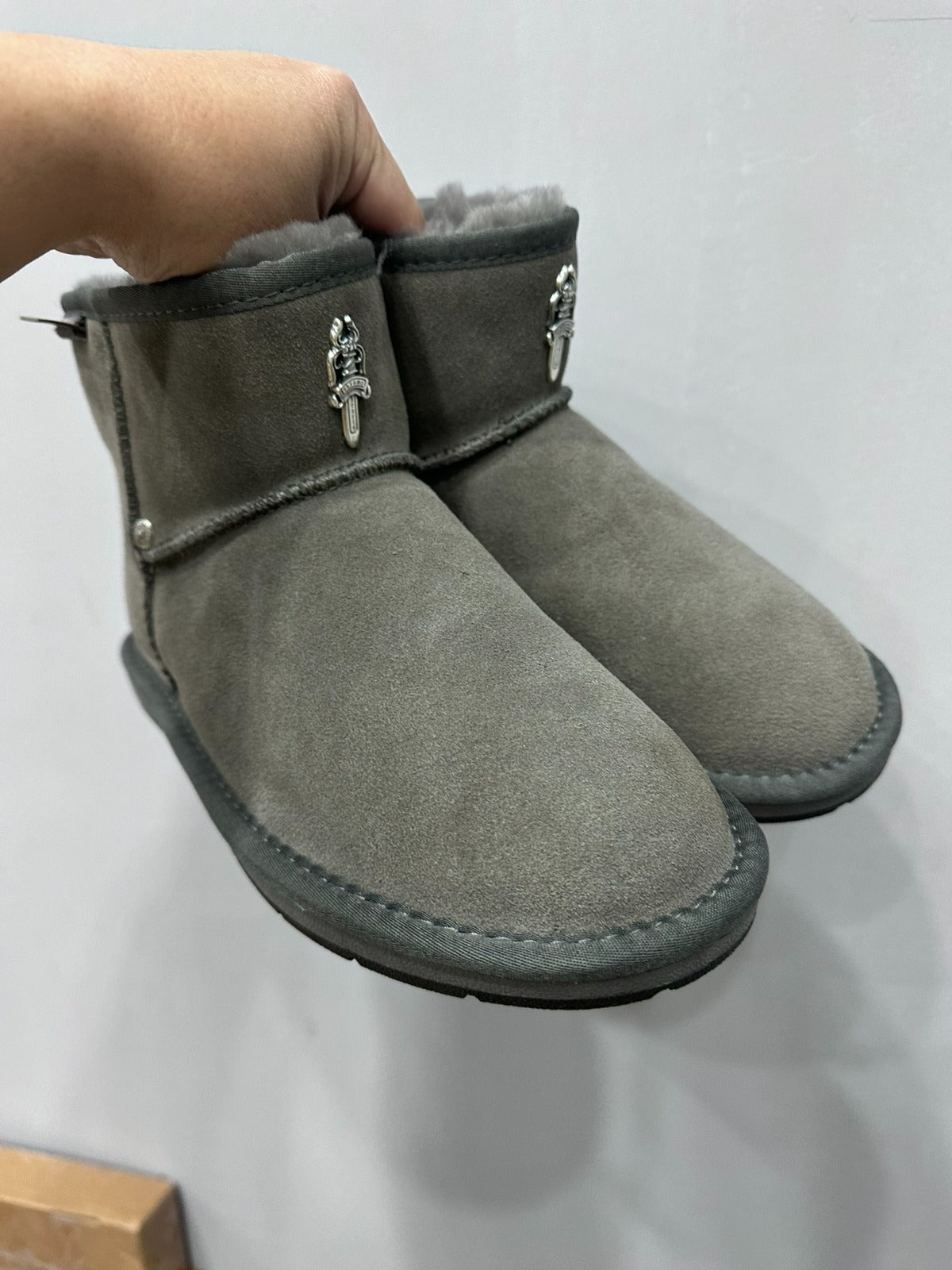 authentic chrome hearts uggs gray cross boots low - premium designer jewelry front view