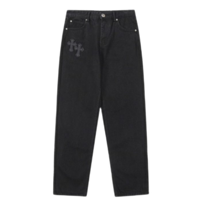 authentic chrome hearts cross-distressed jeans - premium designer jewelry front view