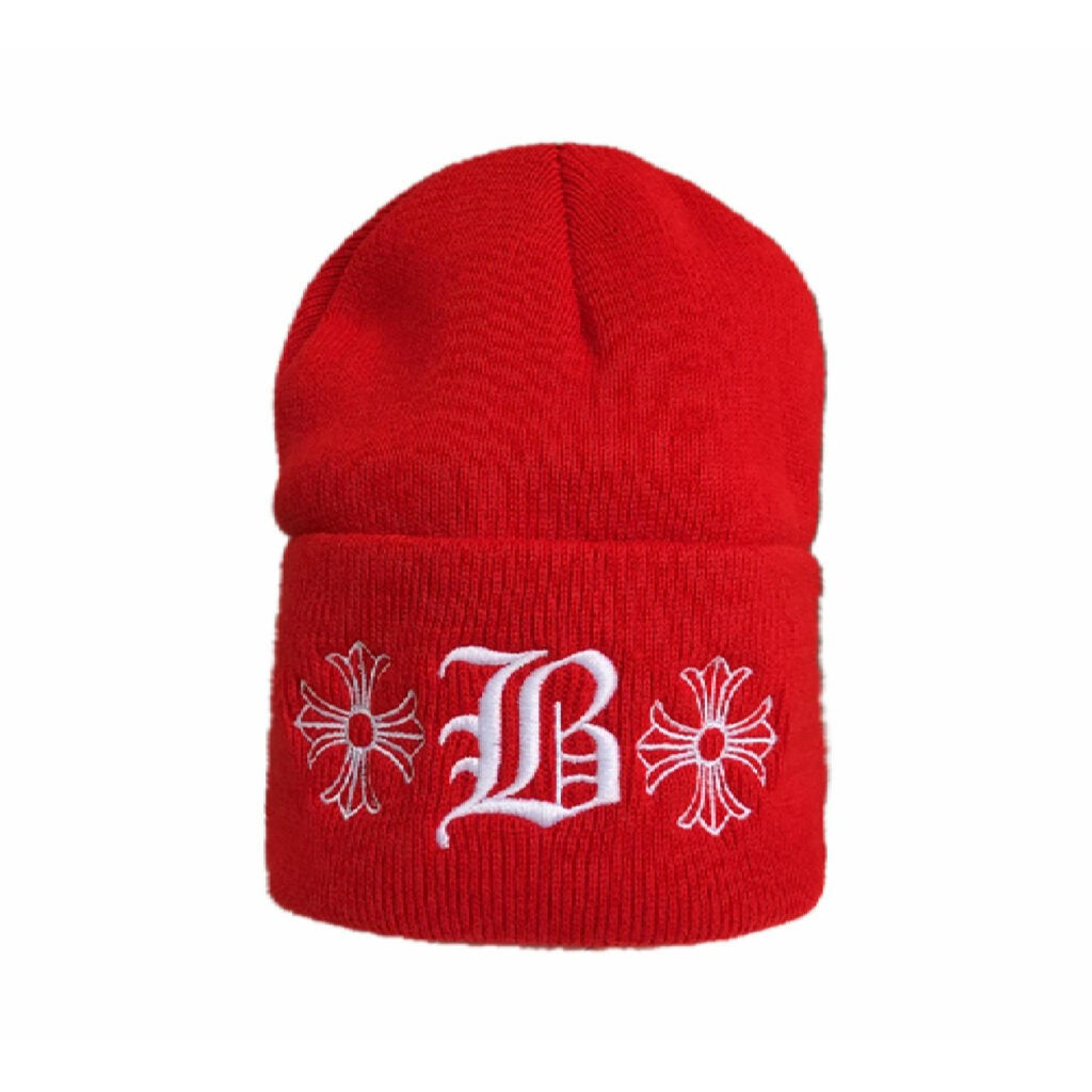 authentic chrome hearts x bella hadid beanie – red - premium designer jewelry front view