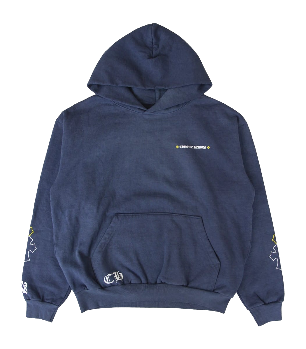 authentic chrome hearts x drake certified chrome hand dyed hoodie - premium designer jewelry front view