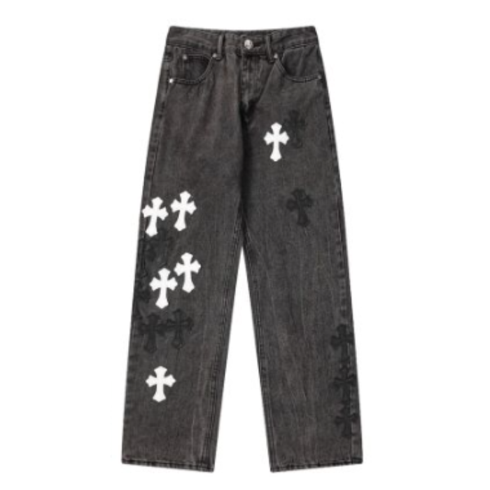 authentic chrome hearts x levis black jeans - premium designer jewelry front view