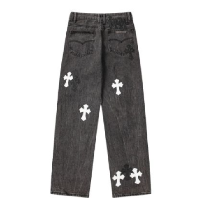 authentic chrome hearts x levis black jeans - premium designer jewelry front view
