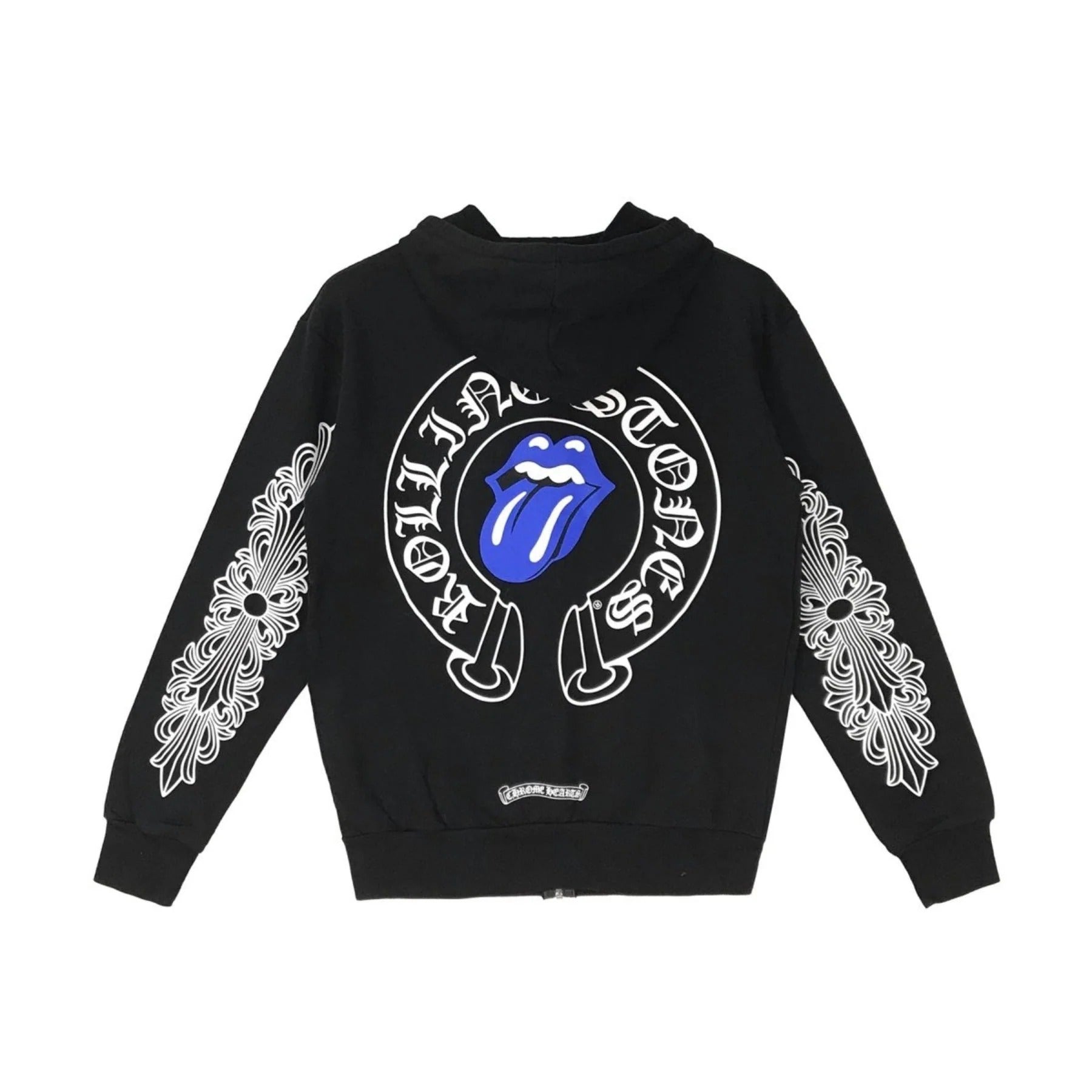 authentic chrome hearts rolling stone horseshoe logo zip up hoodie - premium designer jewelry front view